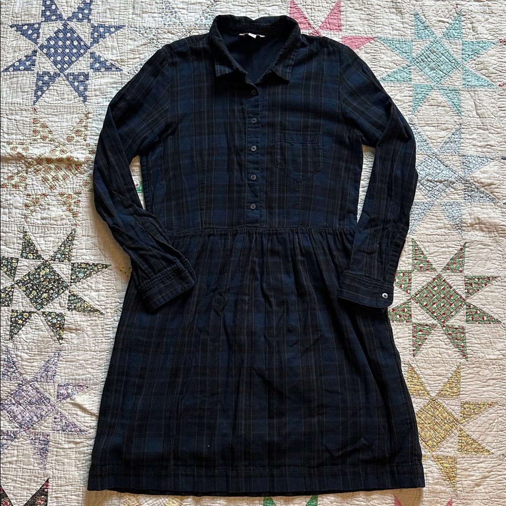 GAP Navy and black Plaid Button-Up Shirt Dress